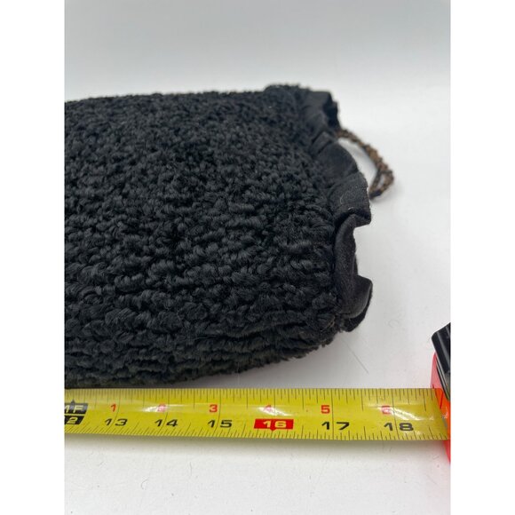 Vintage Victorian Style Poodle Fur Black Textured Hand Muff Warmer Satin Lining - Picture 5 of 6